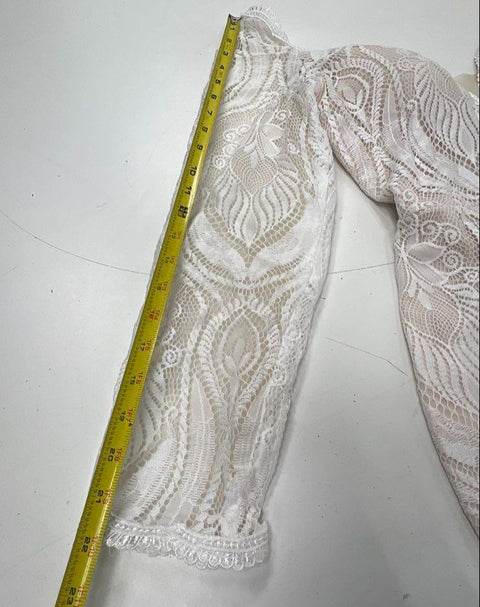 Unbranded White Ivory Floral Lace Long Sleeve Mermaid Gown Dress Women's S