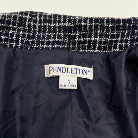 Pendleton Women's Black White Grid Wool Blend Button Front Coat Jacket Size 16