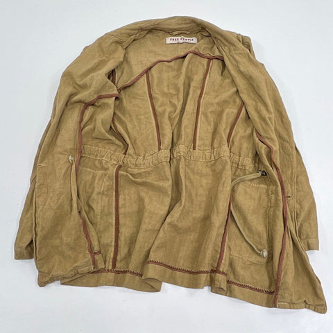 Free People Women's Tan Utility Shirt Jacket Double Breasted Roll Tab Sleeve XS