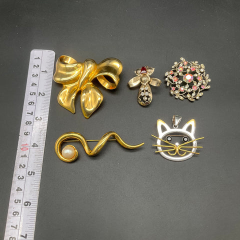 Vintage Avon Sterling Silver 925 Rhinestone Brooch Lot 5 Bow Faux Pearl