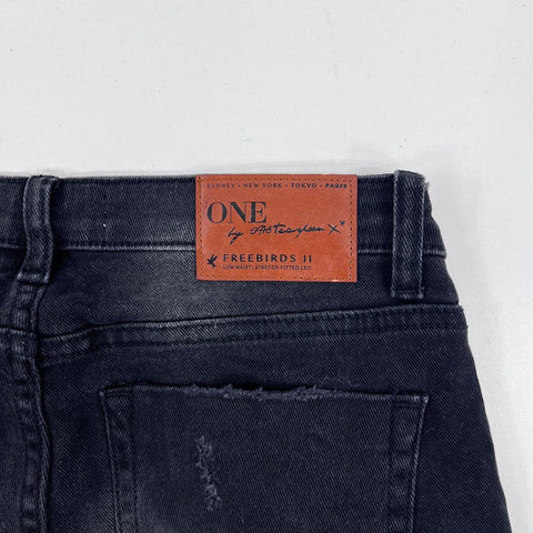 One Teaspoon Women's Freebirds II Black Distressed Fitted Leg Jeans Sz 26 NWT
