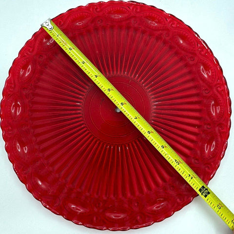 Pressed Glass Ruby Red Sunburst Pattern Plates Set 3 for Tiered Stand Vintage