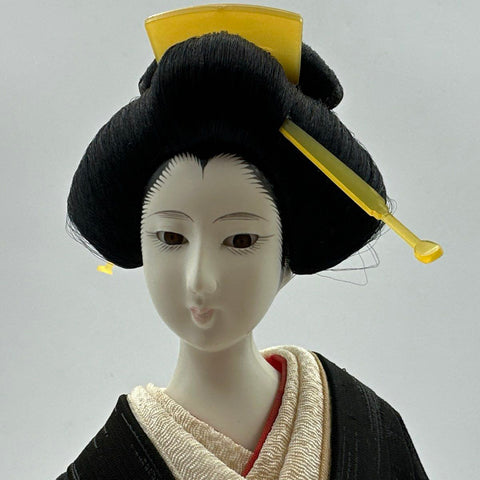 Inoue Japanese Geisha Doll Vintage Traditional Kimono Wooden Base Handcrafted