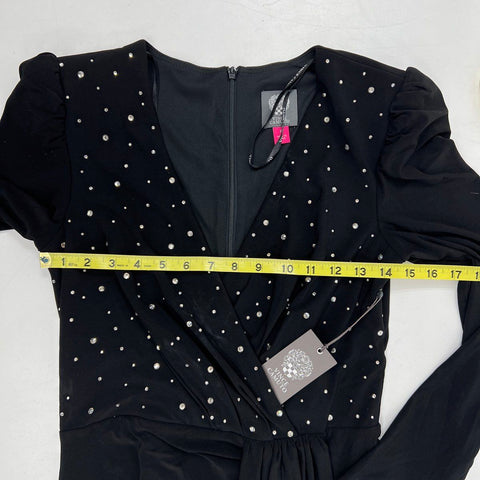 Vince Camuto Women's Black Rhinestone Long Sleeve Maxi Gown Dress NWT Size 6