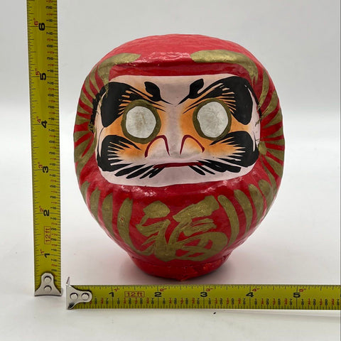 Japanese Daruma Doll Red Papier Mache Good Luck Charm 4.75" Folk Art