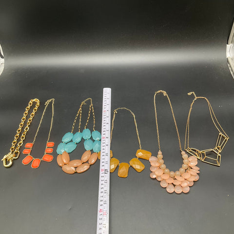 Fashion Costume Necklace Lot of 6 Gold Tone Statement Geometric Faceted Stone