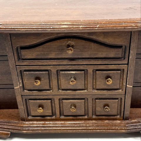 Vintage Wood Sideboard Jewelry Music Box Secret Drawer Tested Works
