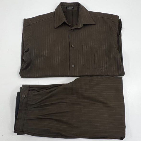 Vintage Y2K Pronti Men's Two Piece Set Brown Pinstripe Shirt Pants Outfit L