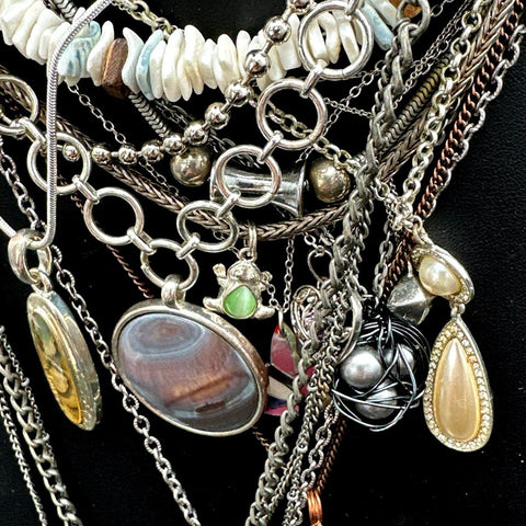 Mixed Fashion Costume Necklace Lot Heart Initial Q Pendants Vintage to Modern