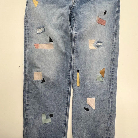 Levi's Women's Column Jeans Blue Patchwork High Rise Straight Distressed 31x27