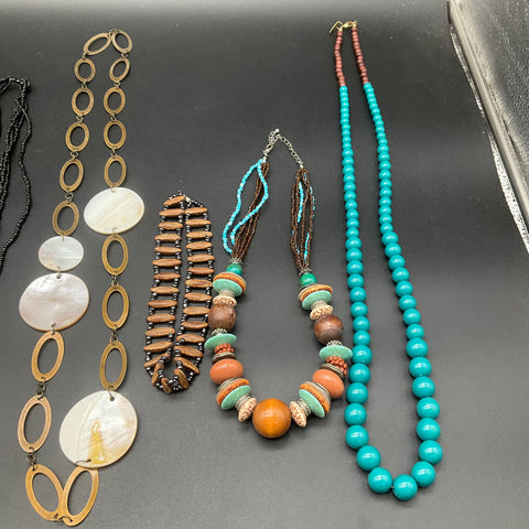 Boho Southwestern Style Necklace Lot of 8 Mother of Pearl Shell Wood Beads