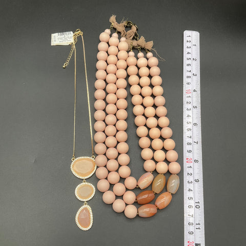 Blush Pink Taupe Jewelry Lot Faux Pearl Tassel Necklaces Earrings 10 Pc