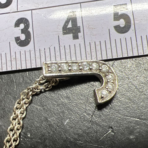 Sterling Silver Letter J Rhinestone Pendant Necklace 3.04g