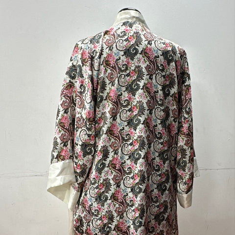 Vintage 90s Victoria's Secret Women's Robe Cream Paisley Floral Satin Sz OS