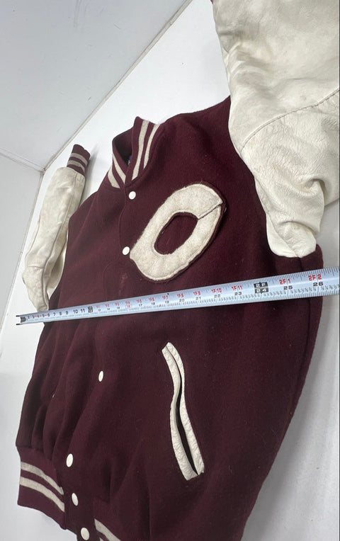 Vintage 80s Holloway Wool Leather Varsity Letterman Jacket Maroon Sz L