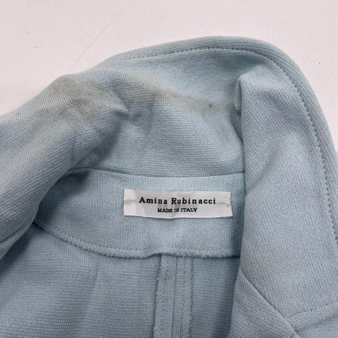 Amina Rubinacci Women's Light Blue Cotton Linen Knit Blazer Jacket Sz 44