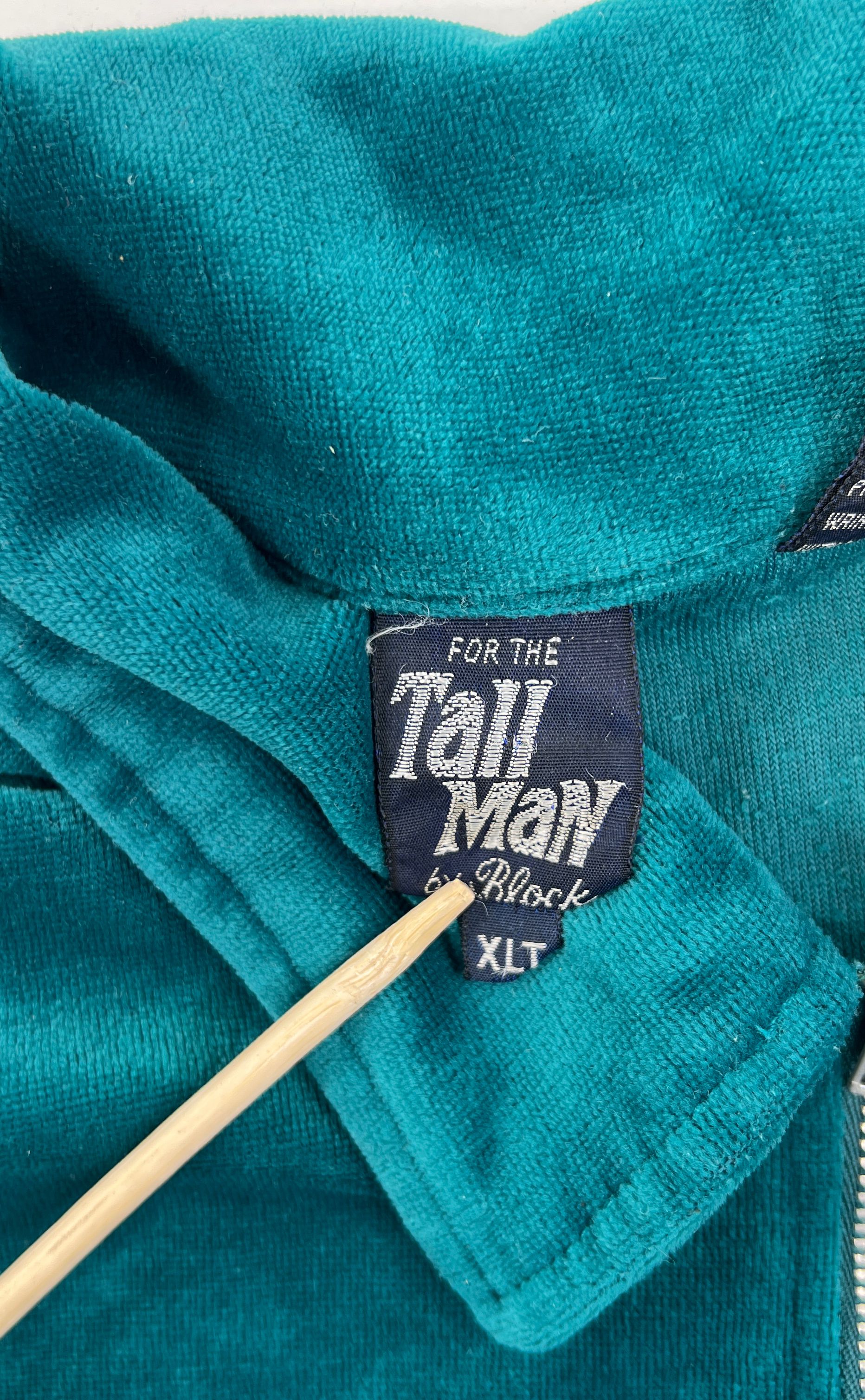 VTG Men's Tall Man Teal Acrylic Velour Banded Pullover 1/4 Zip Jacket - Size XLT