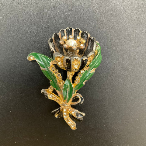 Vintage Costume Jewelry Lot 11pc Brooches Teacher School Enamel Floral Fort