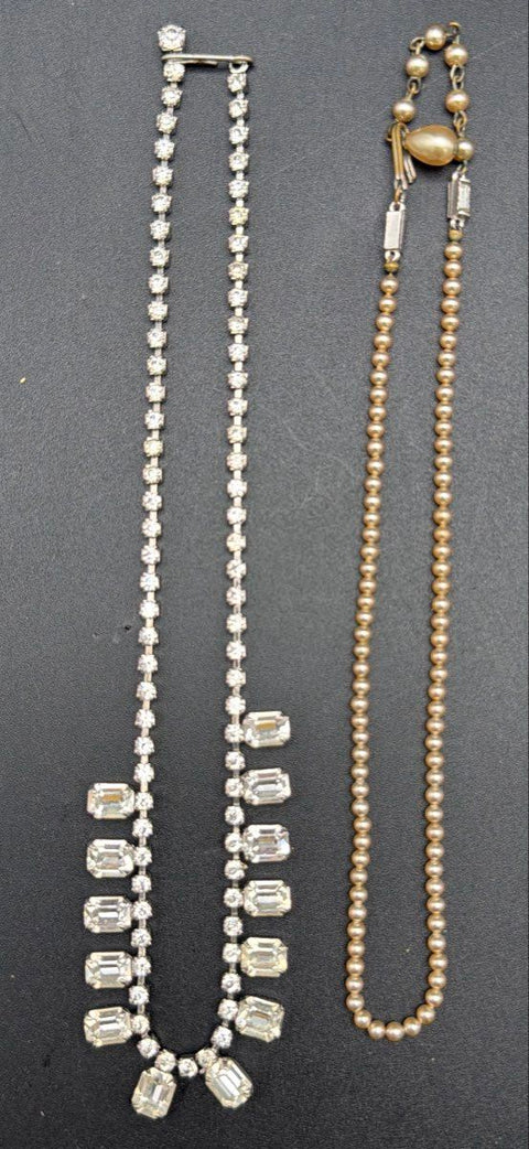 Vintage Costume Jewelry Necklace Lot 6 Pc Rhinestone Faux Pearl Austria Crystal