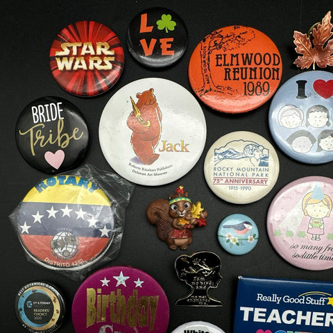 Vintage & Modern Pins Lot Mixed Enamel Button Star Wars Obama Political 40pc