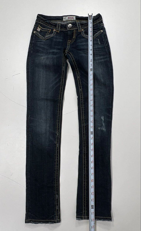 MEK Denim Women's Mazatlan Cigarette Dark Wash Embroidered Flap Pocket Jeans 25
