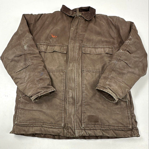 Schmidt Men's Brown Quilt Lined Distressed Canvas Work Jacket Coat Sz L