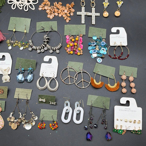 Mixed Costume Jewelry Lot 45+ Pairs Earrings Maurices Tassel Hoop Boho Studs