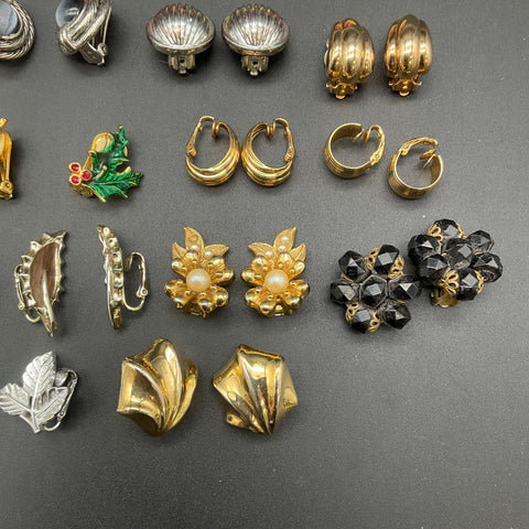 Vintage Clip On Earrings Jewelry Lot of 17 Pairs Trifari Sarah Coventry Retro