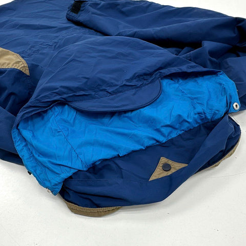 Vintage 90s REI Mountain Parka Hooded Jacket Blue Khaki Trim Sz XL