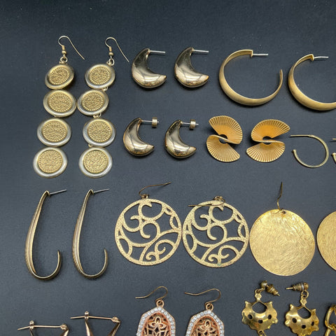 Vintage to Modern Gold Tone Costume Jewelry Lot 0.57lb Mixed Earring Styles