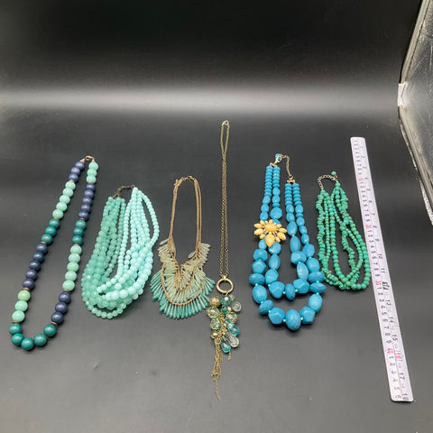 Statement Fashion Jewelry Lot of 6 Blue Green Turquoise Beaded Bib Necklaces