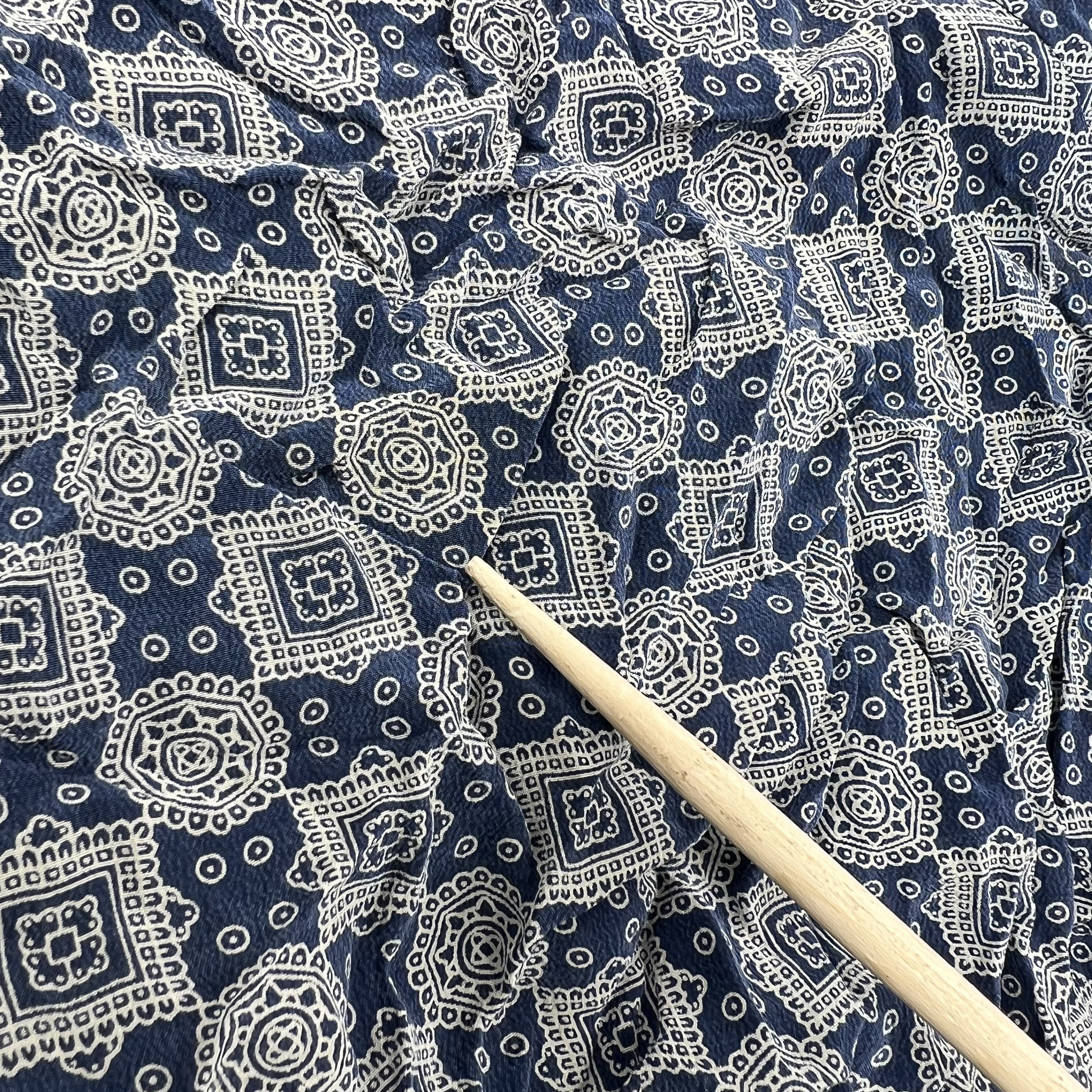 Vintage 90s Nordstrom Blue Geometric Print Silk Crinkle Blouse Women's 16