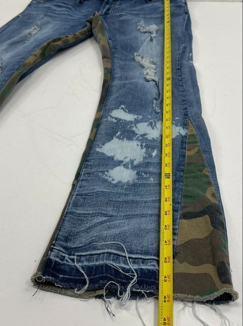 Rockstar Original Men's RSM 205 Blue Camo Flare Denim Distressed Jeans Size 38