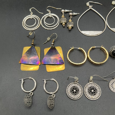 Vintage Boho Southwestern Silver Tone Hoop Dangle Drop Earrings Jewelry Lot 30