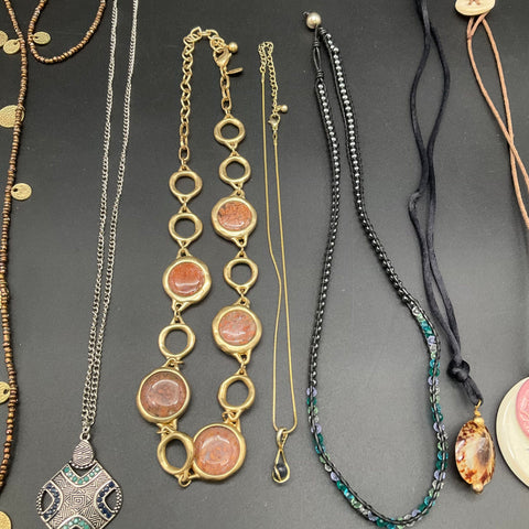 Boho & Modern Statement Necklace Lot of 8 Beaded Cord Gold Silver Tone