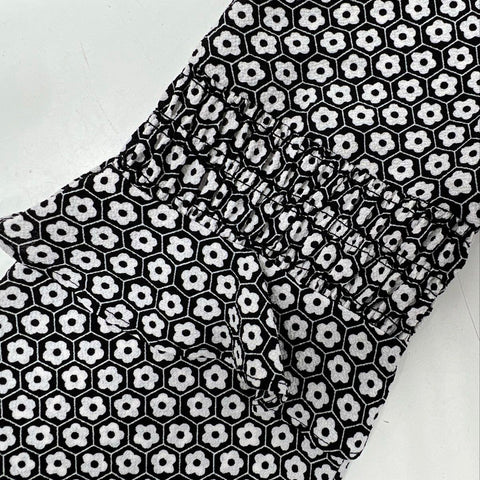Michael Kors Women's Black White Geometric Floral Smocked Cuff Dress NWT Sz M