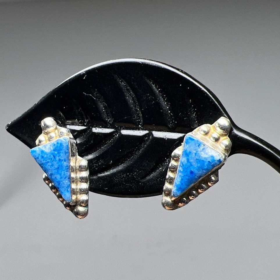 Sterling Silver Triangle Blue Turquoise Earrings 1.24g