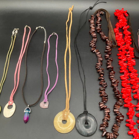 Bohemian Fashion Jewelry Lot of 11 Necklaces Beaded Crystal Stone Pendants Boho