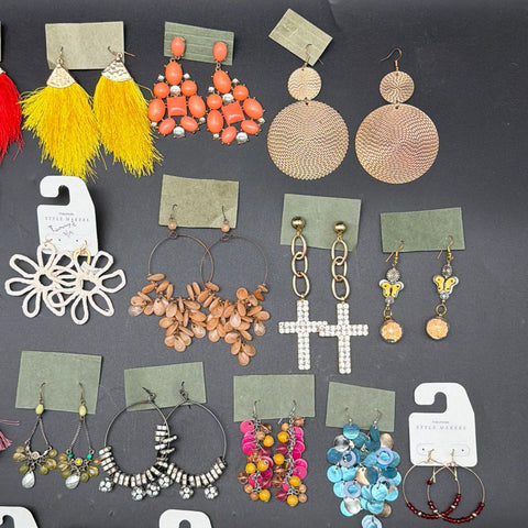 Mixed Costume Jewelry Lot 45+ Pairs Earrings Maurices Tassel Hoop Boho Studs