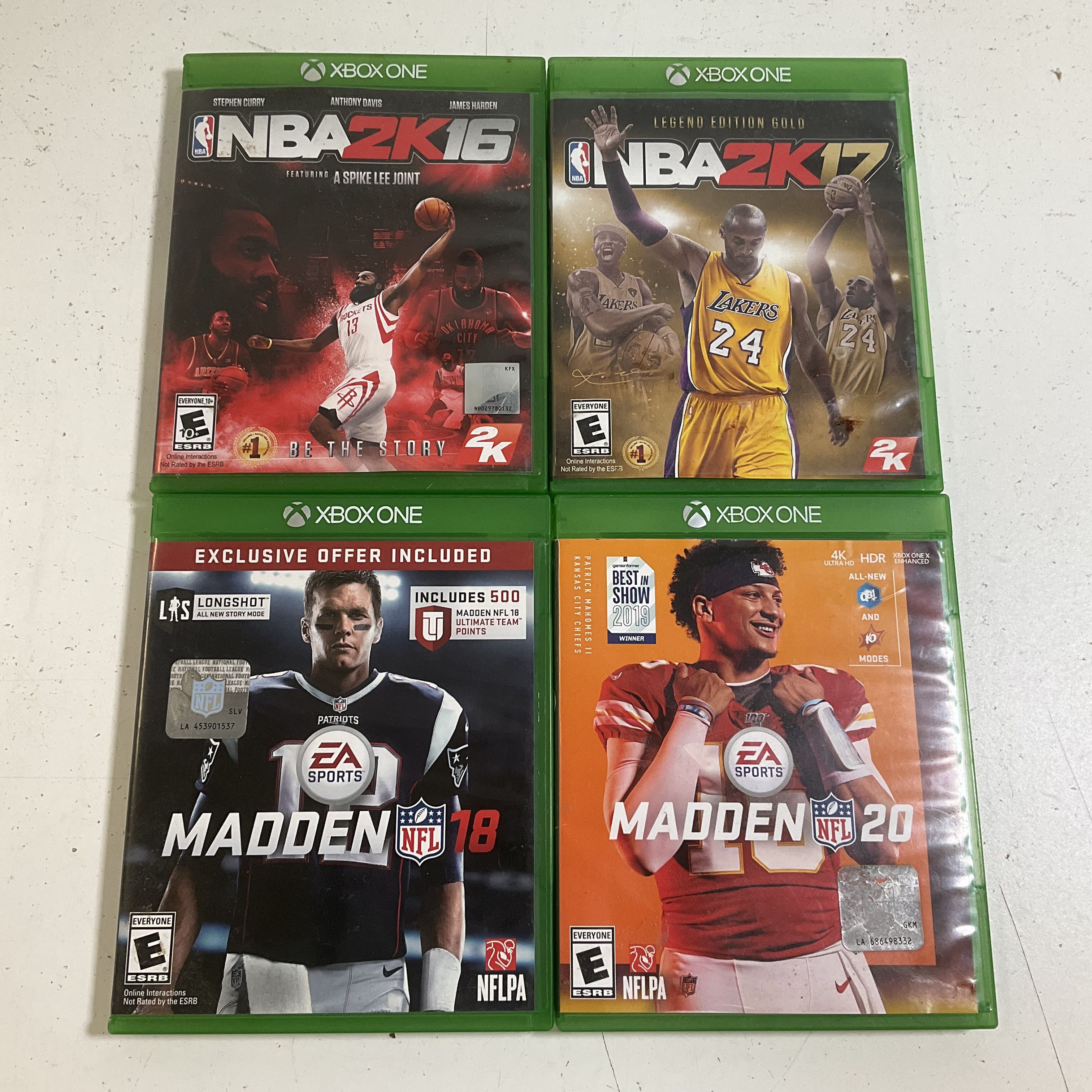 Madden NFL 20 18 NBA 2K17 16 Xbox One Lot of 4 Games Microsoft