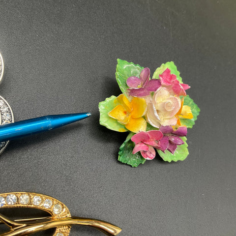 Vintage Costume Jewelry Brooch Lot of 10 Leopard Hummingbird Floral Rhinestone