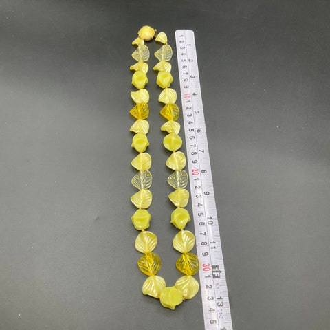 Vintage West Germany Yellow Molded Plastic Leaf Bead Necklace 16"