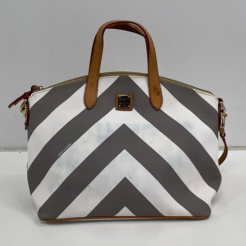 Dooney & Bourke Grey White Chevron Coated Canvas Satchel Bag Crossbody