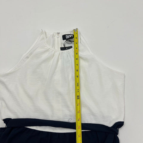 DKNY Women's Halter Neck Maxi Dress Ivory Navy Colorblock Tiered NWT Sz 12