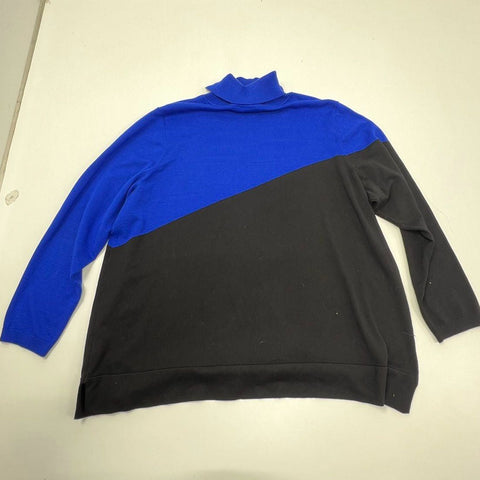Calvin Klein Women's Blue Black Colorblock Mock Neck Sweater Size 2X