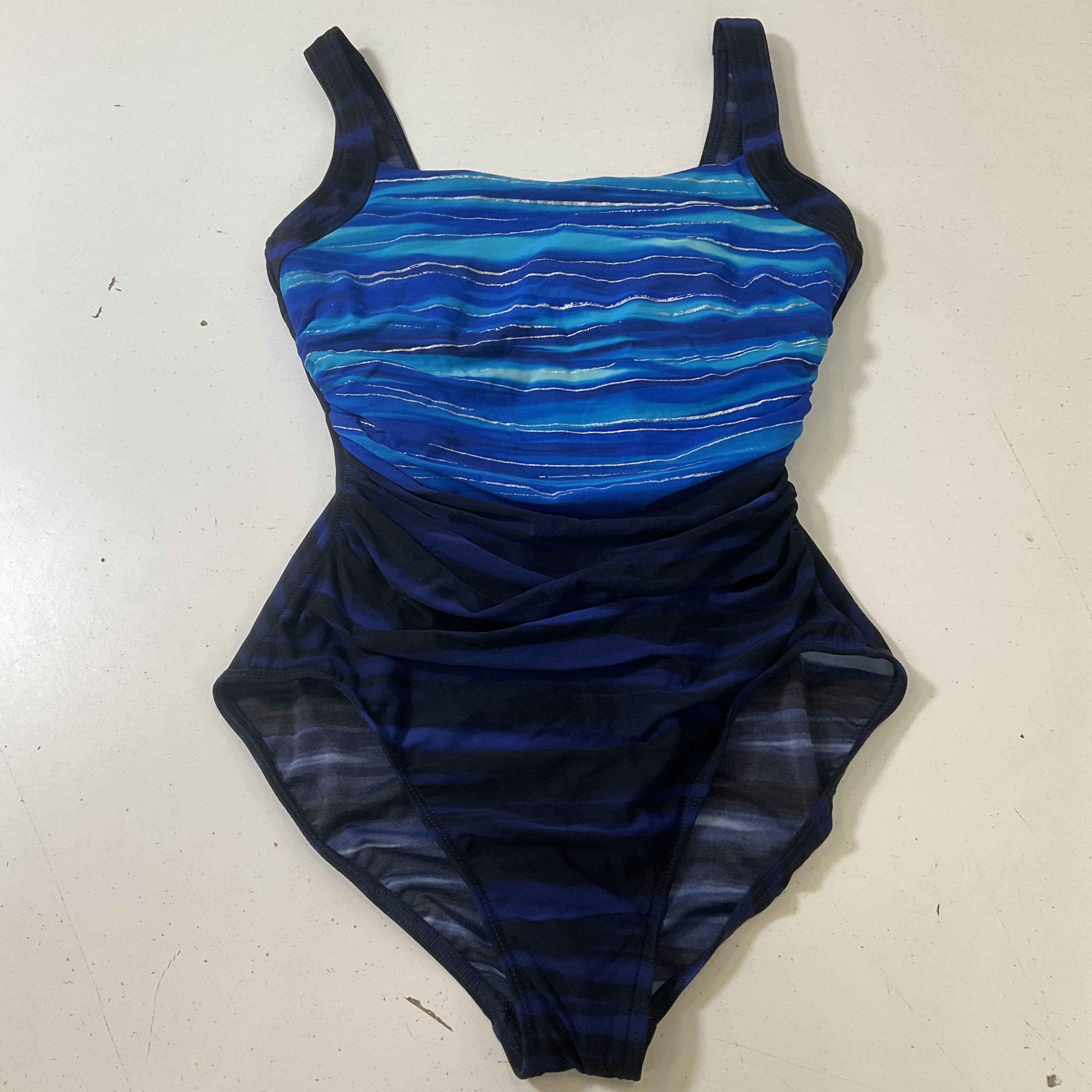 Miraclesuit Women's Blue One Piece Underwire Swimsuit High Cut Size 12 Vintage
