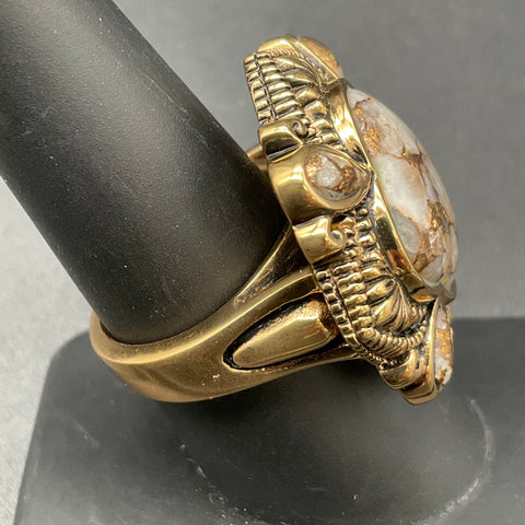 Barse Bronze Tone White Copper Turquoise Style Ornate Statement Ring Size 8