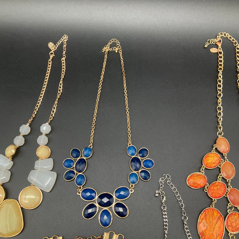 Mixed Bold Statement Necklaces Lot of 7 Bib Fringe Rhinestone Fashion Jewelry