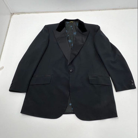 Vintage 70s Lord West Velvet Collar Tuxedo Jacket Black Sport Coat Sz 48 XL