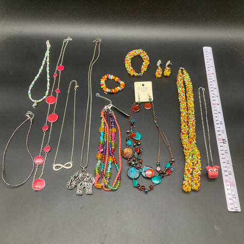 Fashion Jewelry Lot of 13 Beaded Necklaces Bracelets Elephant Infinity EsmaR